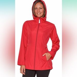 NWT Women's Rain Jacket Red Parka In A Pocket Windbreaker size Small